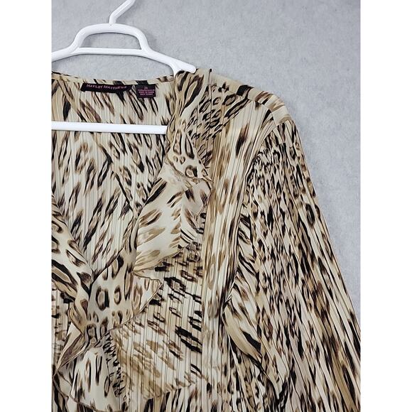 Hayley Matthews Tan Leopard Print LS Ruffled Pleated Mini Dress Tunic Plus 2X - Picture 4 of 13